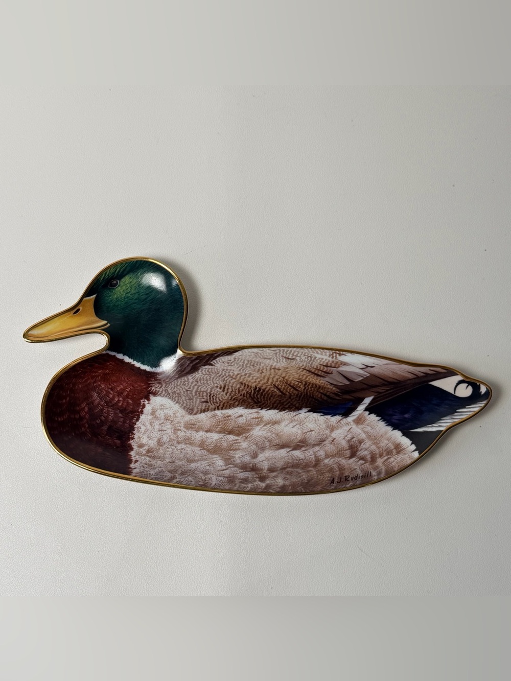 Vintage Mallard by A.J. Rudisill Fine Porcelain Duck Trinket Dish Wall Decor